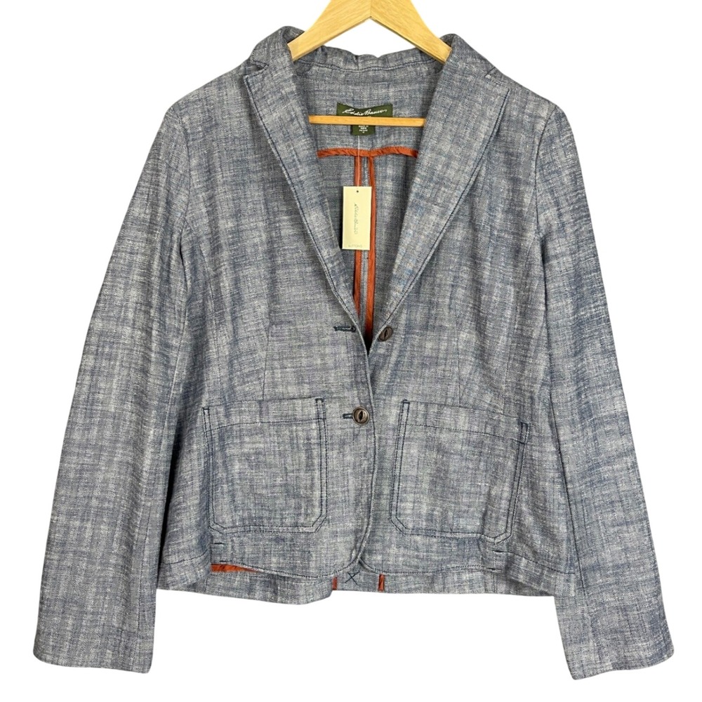NEW Eddie Bauer Blazer Womens size 12 Petite Blue cotton Jacket